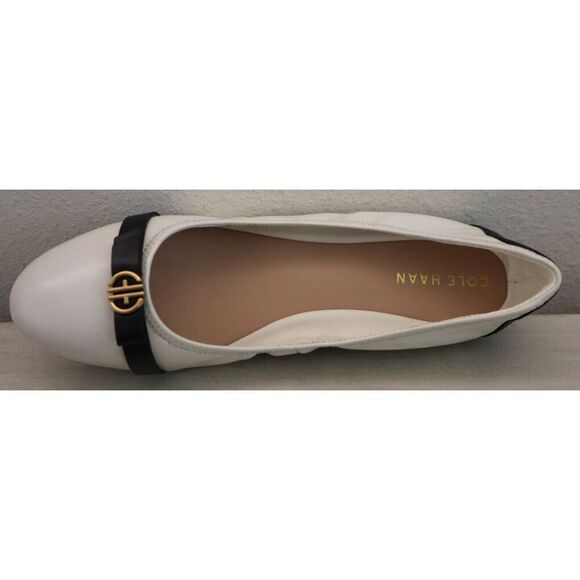 Cole Haan W26820 Women's Sz 9B Ivory/Black Leather Tova Bow Ballet Flats - Picture 7 of 11